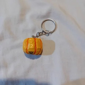 Stylized Hand-Carved Pumpkin Keychain – Painted Wood, Lacquered Finish
