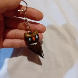 Hand-Carved Owl Keychain – Painted Wood, Natural Finish