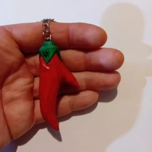 Stylized Hand-Carved Red Chili Pepper Keychain “Porta Fortuna” “U1″– Unique, One-of-a-Kind Piece