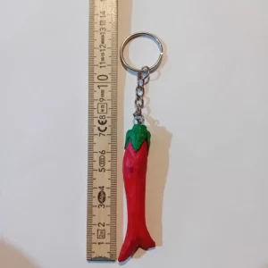 Stylized Hand-Carved Red Chili Pepper Keychain “Porta Fortuna” “U2″– Unique, One-of-a-Kind Piece