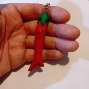 Stylized Hand-Carved Red Chili Pepper Keychain “Porta Fortuna” “U2″– Unique, One-of-a-Kind Piece