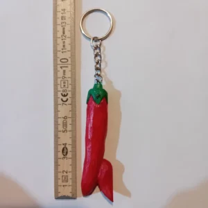 Stylized Hand-Carved Red Chili Pepper Keychain “Porta Fortuna” “U3″– Unique, One-of-a-Kind Piece