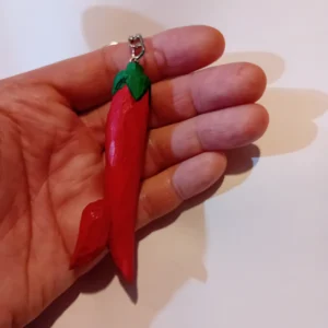 Stylized Hand-Carved Red Chili Pepper Keychain “Porta Fortuna” “U3″– Unique, One-of-a-Kind Piece