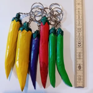 Stylized Hand-Carved Pepper Keychain – Painted Wood, Lacquered Finish