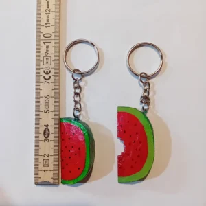 Stylized Hand-Carved Watermelon Slice Keychain – Painted Wood, Lacquered Finish