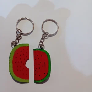 Stylized Hand-Carved Watermelon Slice Keychain – Painted Wood, Lacquered Finish