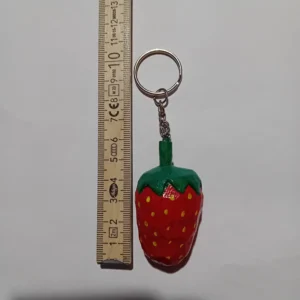 Stylized Hand-Carved Strawberry Keychain – Painted Wood, Lacquered Finish