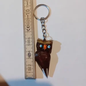 Hand-Carved Owl Keychain – Painted Wood, Natural Finish