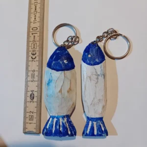 Hand-Carved Fish Keychain – Painted Wood, Distressed Finish