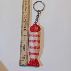 Hand-Carved Fish Keychain – Painted Distressed Wood, Red-White Finish