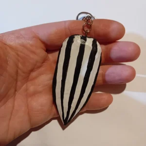 Stylized Hand-Carved Sunflower Seed Keychain – Painted Wood, Lacquered Finish